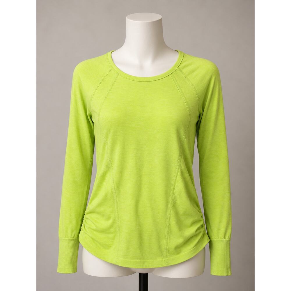 Athleta Neon Yellow Ruched Long Sleeve Running Top Women’s M - Picture 2 of 5